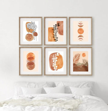 BOHO PRINTS Set of 6, Mid Century Modern Wall Art Bohemian art, Gallery wall art set, Modern Abstract Prints Set Boho, Sun Moon Art